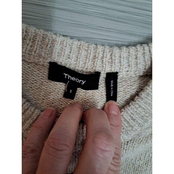 Theory Cashmere Wool Blend Bouclé Knit Sweater Beige Long Sleeve Small Women's - Picture 3 of 11